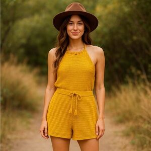 Universal Thread Yellow Gold Knit Halter Romper – Size XL